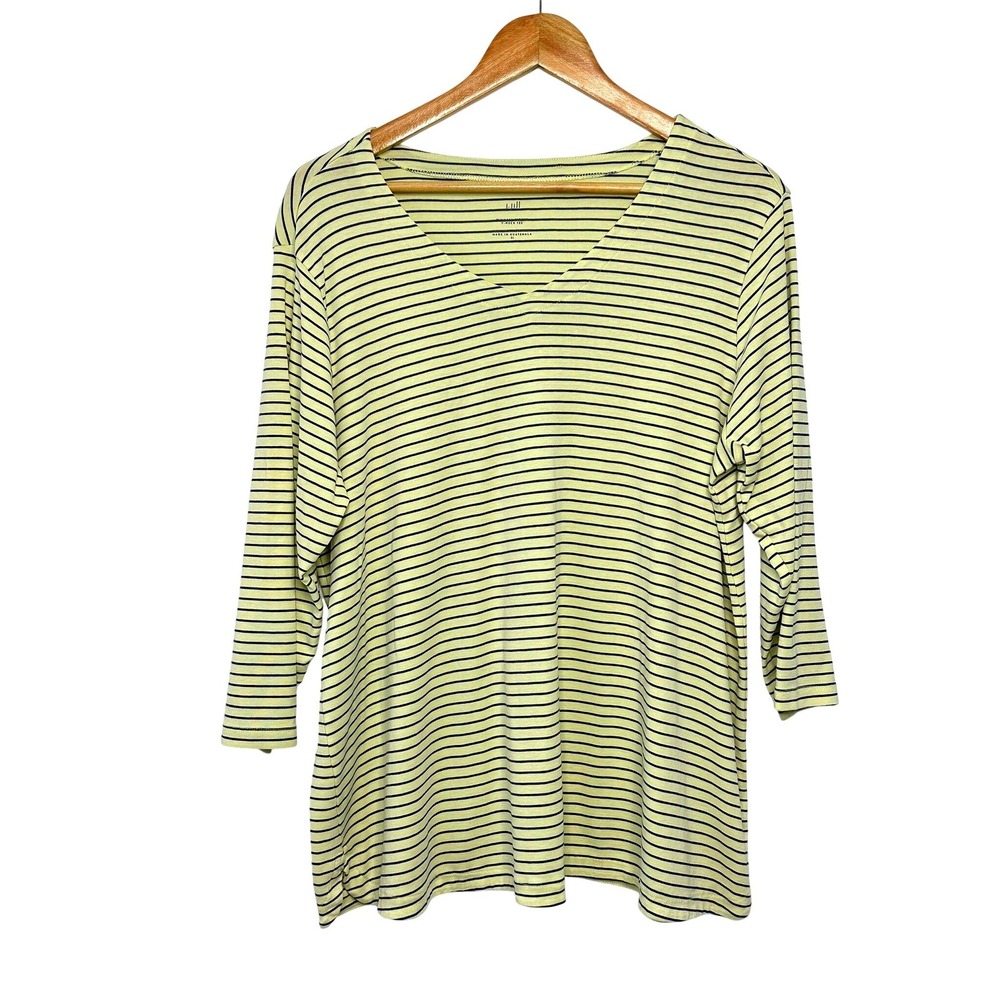 J.Jill V-Neck Tee Women XL Yellow Striped 3/4 Sleeve Casual Knit Top - Picture 2 of 7